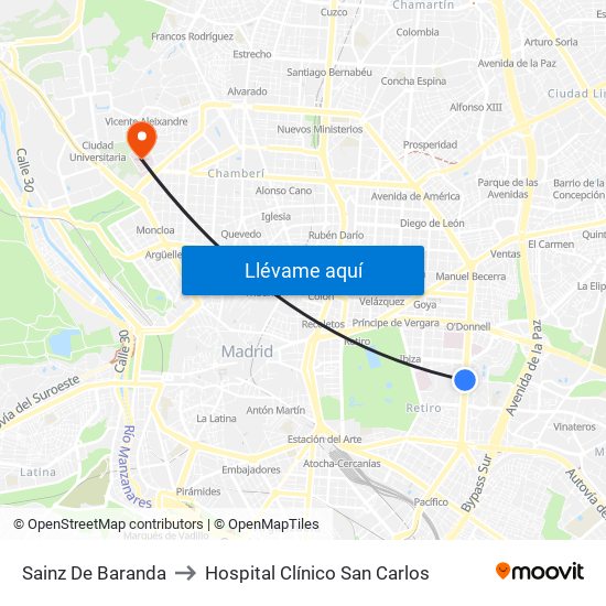 Sainz De Baranda to Hospital Clínico San Carlos map