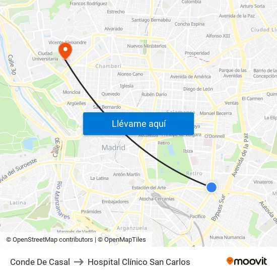 Conde De Casal to Hospital Clínico San Carlos map
