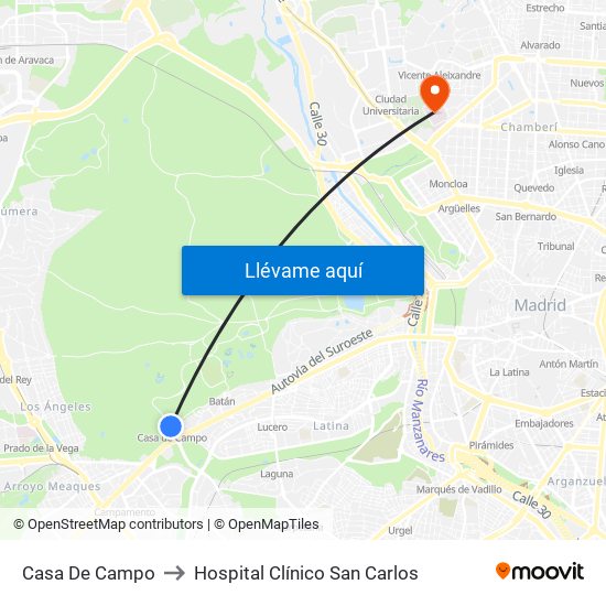 Casa De Campo to Hospital Clínico San Carlos map