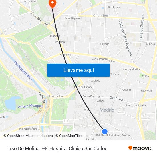 Tirso De Molina to Hospital Clínico San Carlos map