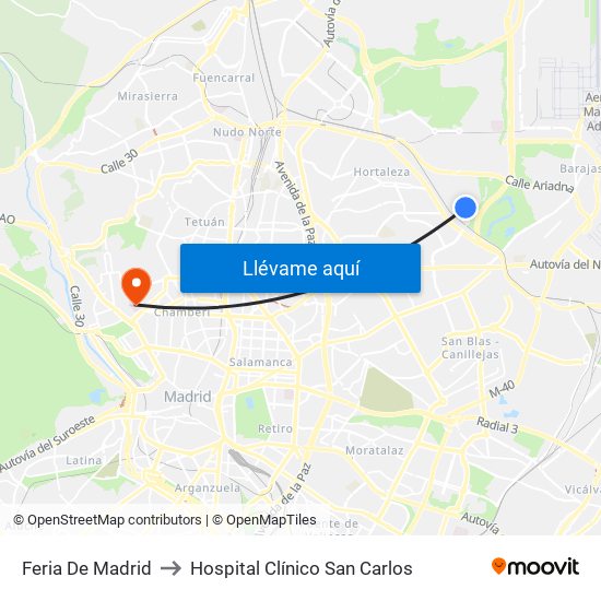 Feria De Madrid to Hospital Clínico San Carlos map
