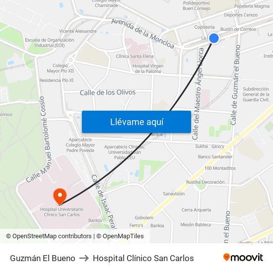 Guzmán El Bueno to Hospital Clínico San Carlos map