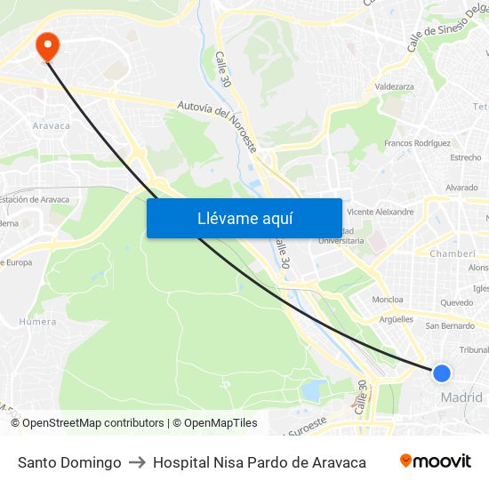 Santo Domingo to Hospital Nisa Pardo de Aravaca map