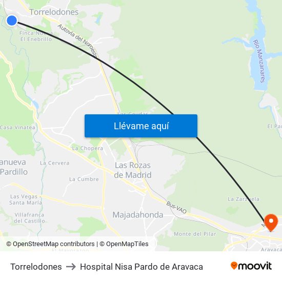 Torrelodones to Hospital Nisa Pardo de Aravaca map