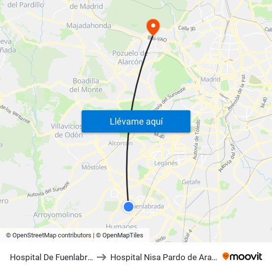 Hospital De Fuenlabrada to Hospital Nisa Pardo de Aravaca map