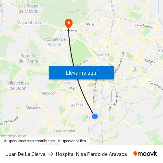 Juan De La Cierva to Hospital Nisa Pardo de Aravaca map