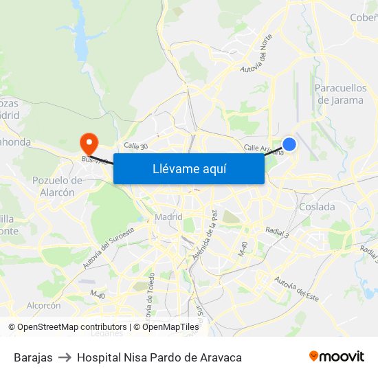 Barajas to Hospital Nisa Pardo de Aravaca map