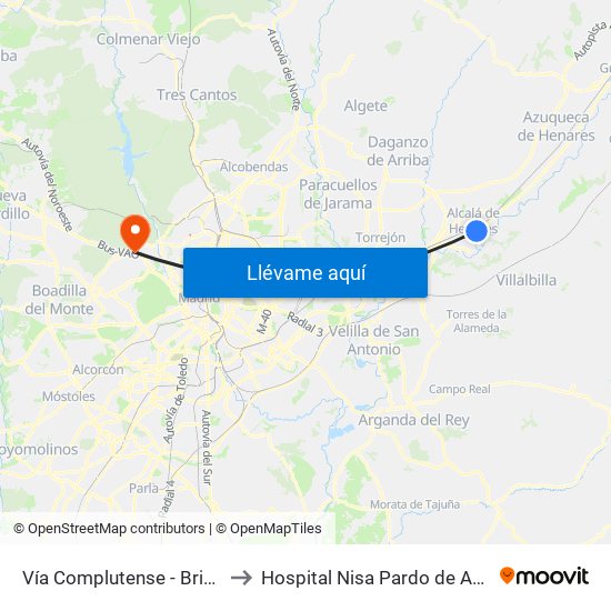 Vía Complutense - Brihuega to Hospital Nisa Pardo de Aravaca map