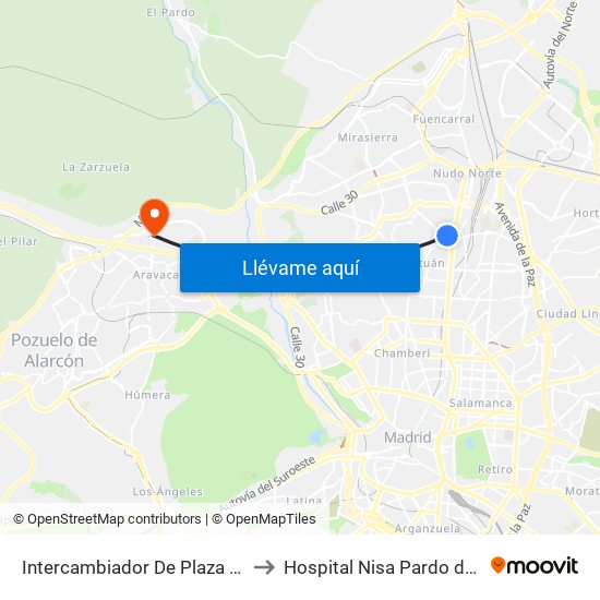 Intercambiador De Plaza De Castilla to Hospital Nisa Pardo de Aravaca map