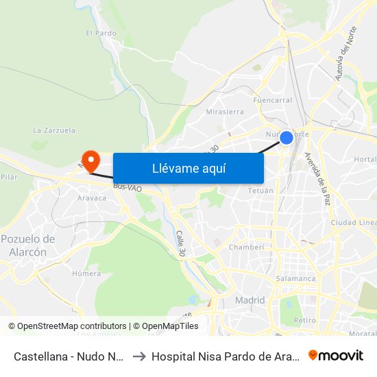 Castellana - Nudo Norte to Hospital Nisa Pardo de Aravaca map