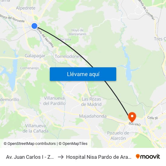 Av. Juan Carlos I - Zoco to Hospital Nisa Pardo de Aravaca map