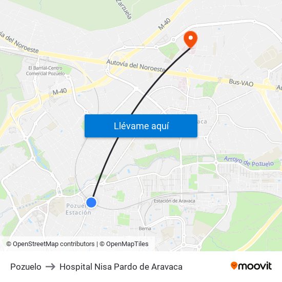 Pozuelo to Hospital Nisa Pardo de Aravaca map