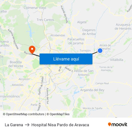 La Garena to Hospital Nisa Pardo de Aravaca map
