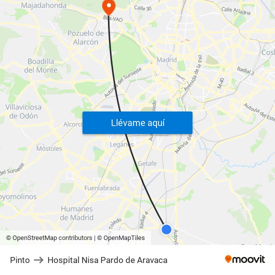 Pinto to Hospital Nisa Pardo de Aravaca map