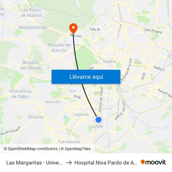 Las Margaritas - Universidad to Hospital Nisa Pardo de Aravaca map