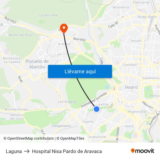 Laguna to Hospital Nisa Pardo de Aravaca map