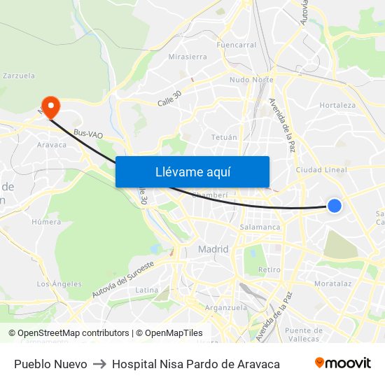 Pueblo Nuevo to Hospital Nisa Pardo de Aravaca map
