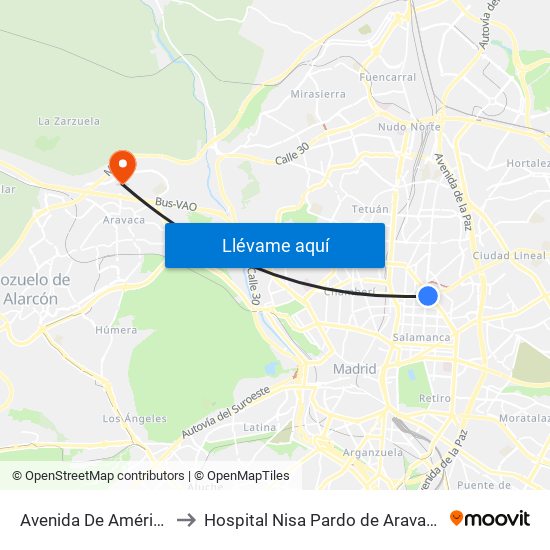 Avenida De América to Hospital Nisa Pardo de Aravaca map