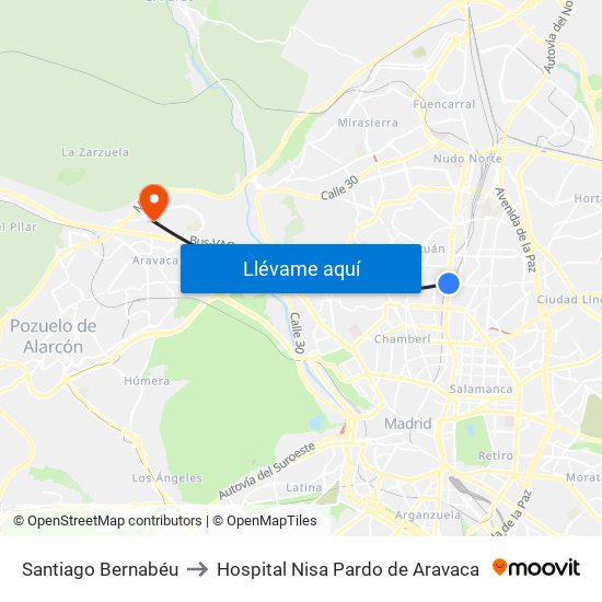 Santiago Bernabéu to Hospital Nisa Pardo de Aravaca map