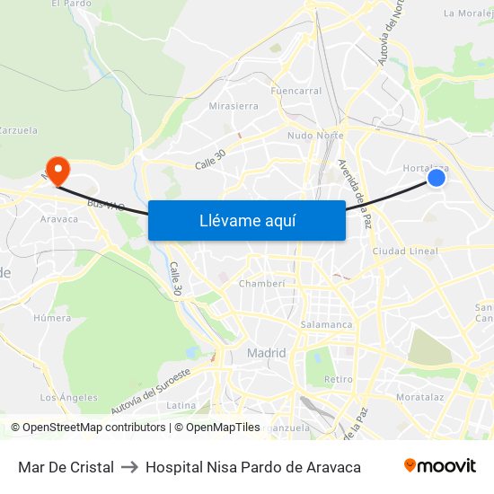 Mar De Cristal to Hospital Nisa Pardo de Aravaca map