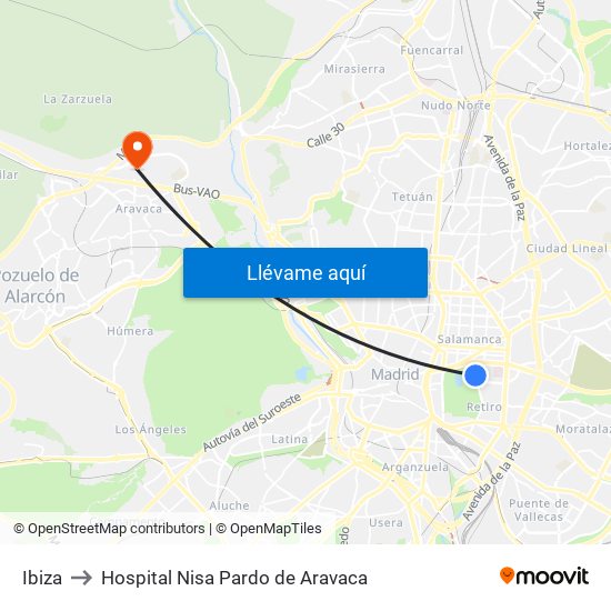 Ibiza to Hospital Nisa Pardo de Aravaca map