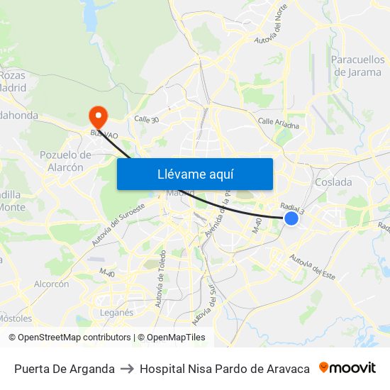Puerta De Arganda to Hospital Nisa Pardo de Aravaca map