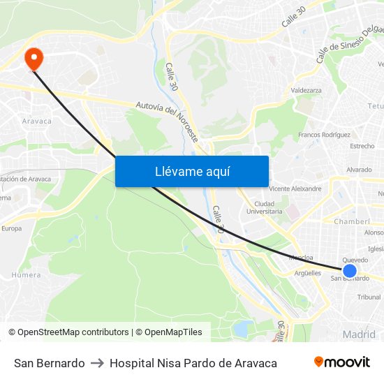 San Bernardo to Hospital Nisa Pardo de Aravaca map