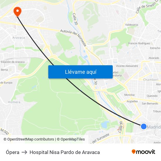 Ópera to Hospital Nisa Pardo de Aravaca map