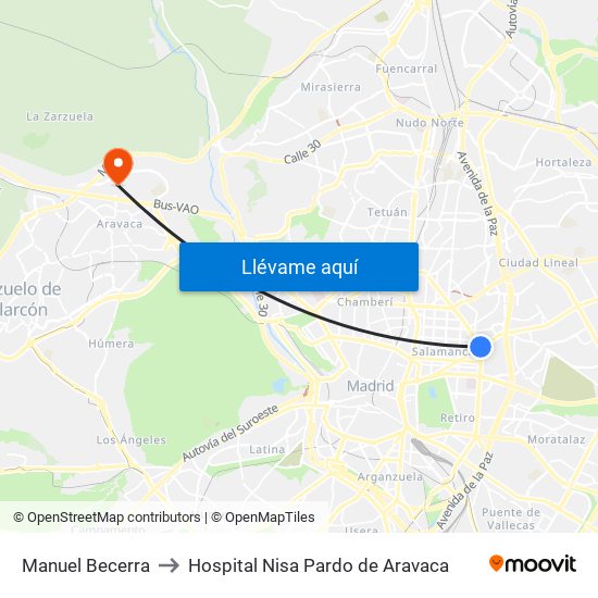Manuel Becerra to Hospital Nisa Pardo de Aravaca map