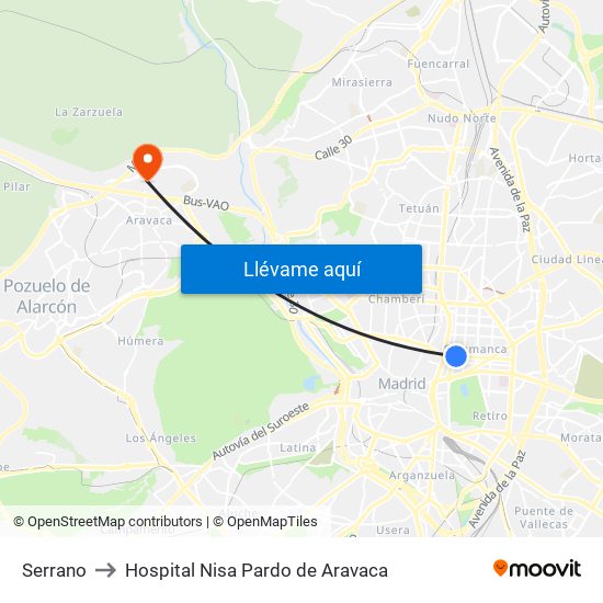 Serrano to Hospital Nisa Pardo de Aravaca map