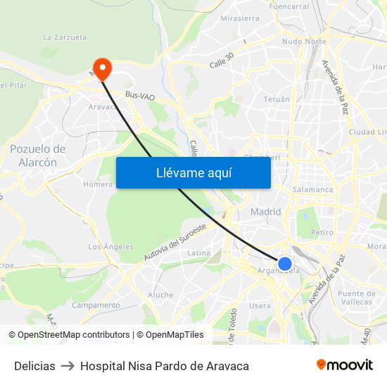 Delicias to Hospital Nisa Pardo de Aravaca map