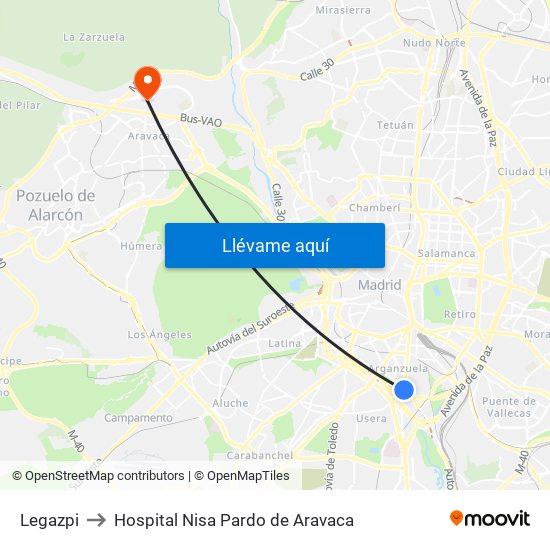 Legazpi to Hospital Nisa Pardo de Aravaca map