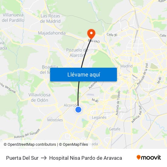 Puerta Del Sur to Hospital Nisa Pardo de Aravaca map