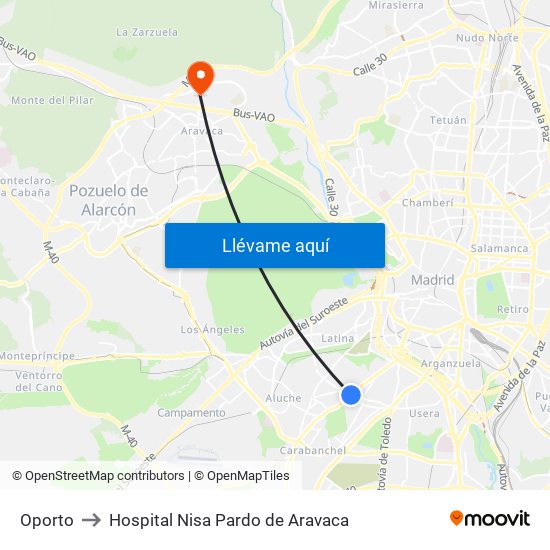 Oporto to Hospital Nisa Pardo de Aravaca map