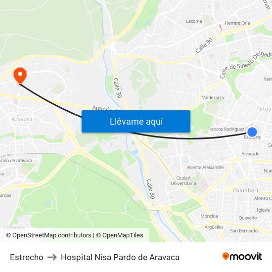 Estrecho to Hospital Nisa Pardo de Aravaca map