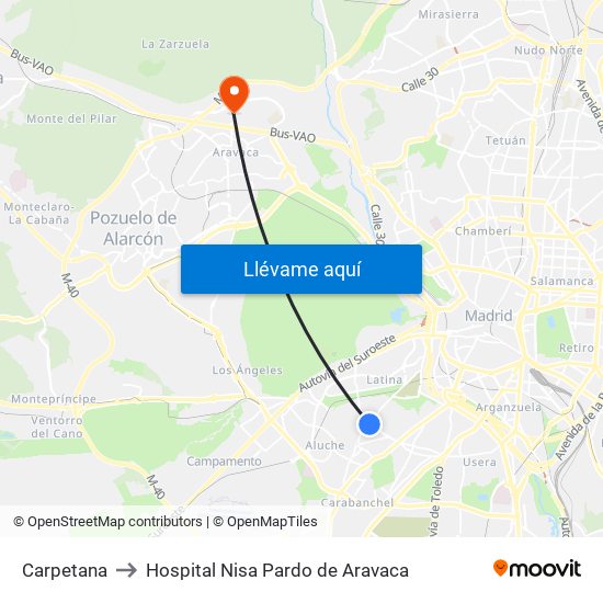 Carpetana to Hospital Nisa Pardo de Aravaca map