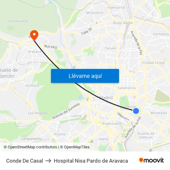 Conde De Casal to Hospital Nisa Pardo de Aravaca map