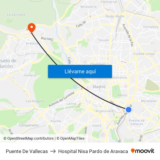 Puente De Vallecas to Hospital Nisa Pardo de Aravaca map