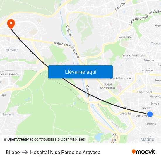 Bilbao to Hospital Nisa Pardo de Aravaca map