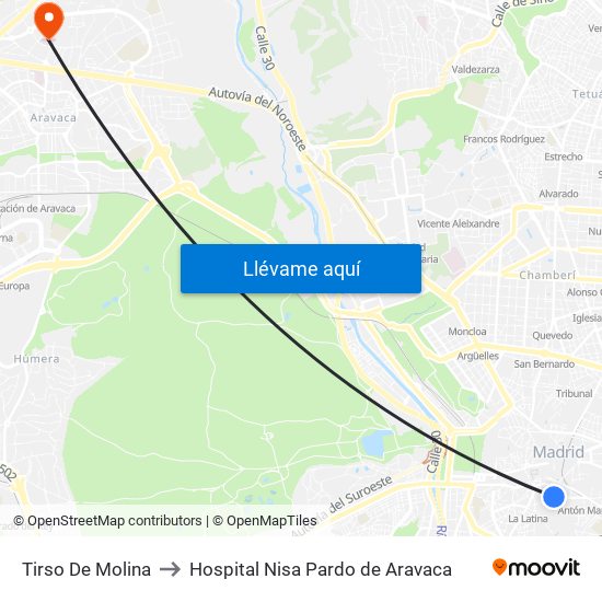 Tirso De Molina to Hospital Nisa Pardo de Aravaca map