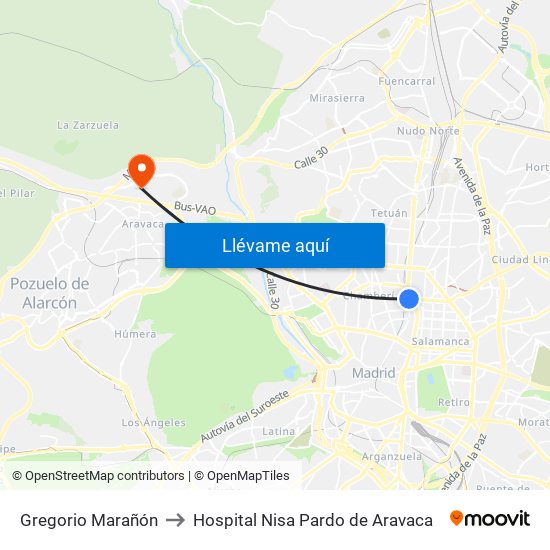 Gregorio Marañón to Hospital Nisa Pardo de Aravaca map