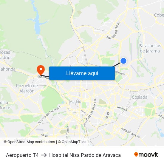 Aeropuerto T4 to Hospital Nisa Pardo de Aravaca map