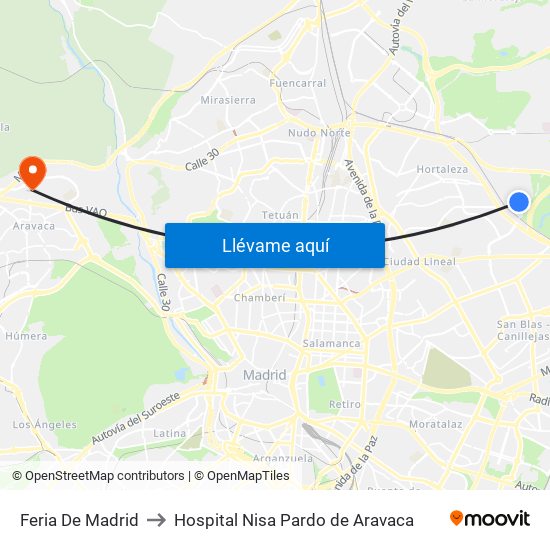 Feria De Madrid to Hospital Nisa Pardo de Aravaca map