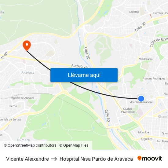Vicente Aleixandre to Hospital Nisa Pardo de Aravaca map