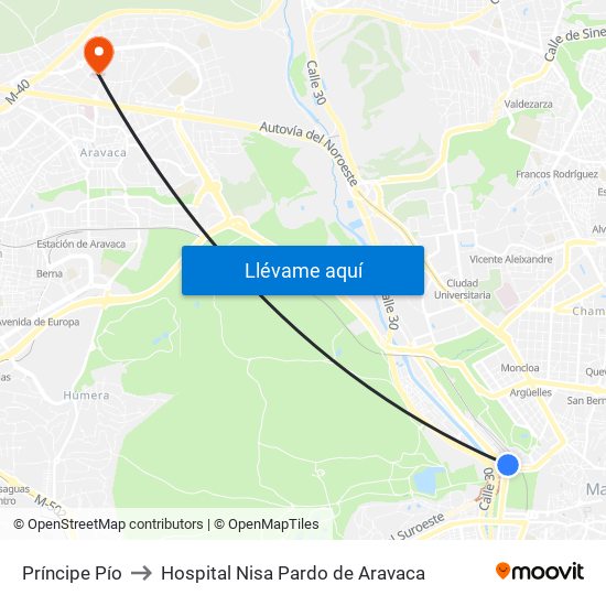 Príncipe Pío to Hospital Nisa Pardo de Aravaca map