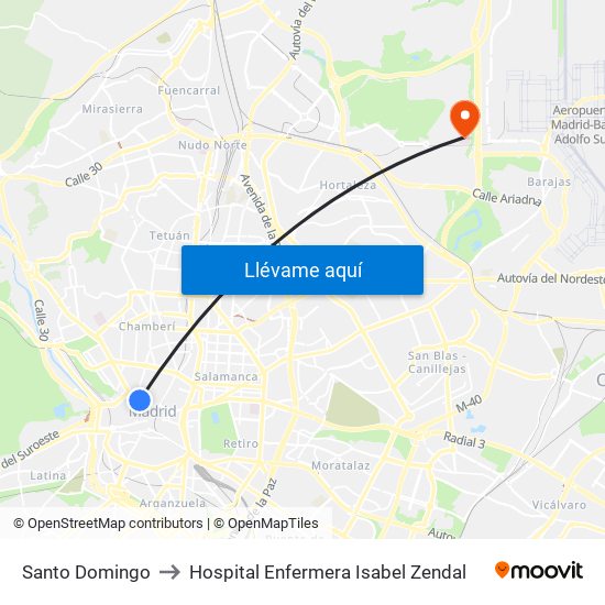 Santo Domingo to Hospital Enfermera Isabel Zendal map