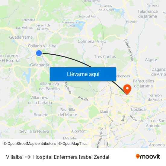 Villalba to Hospital Enfermera Isabel Zendal map