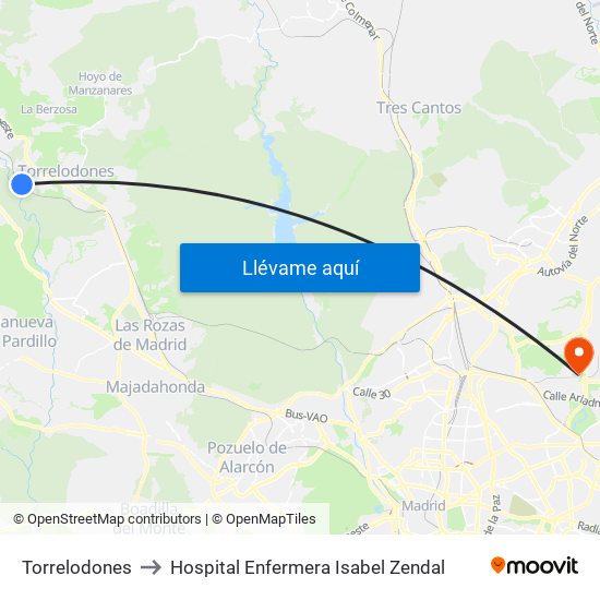 Torrelodones to Hospital Enfermera Isabel Zendal map