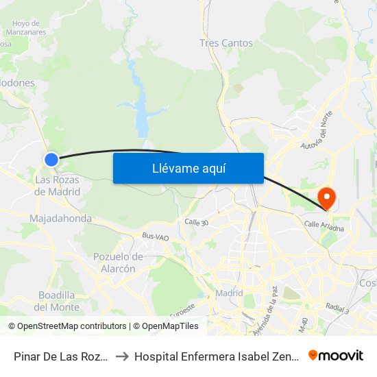 Pinar De Las Rozas to Hospital Enfermera Isabel Zendal map