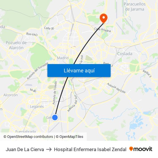 Juan De La Cierva to Hospital Enfermera Isabel Zendal map